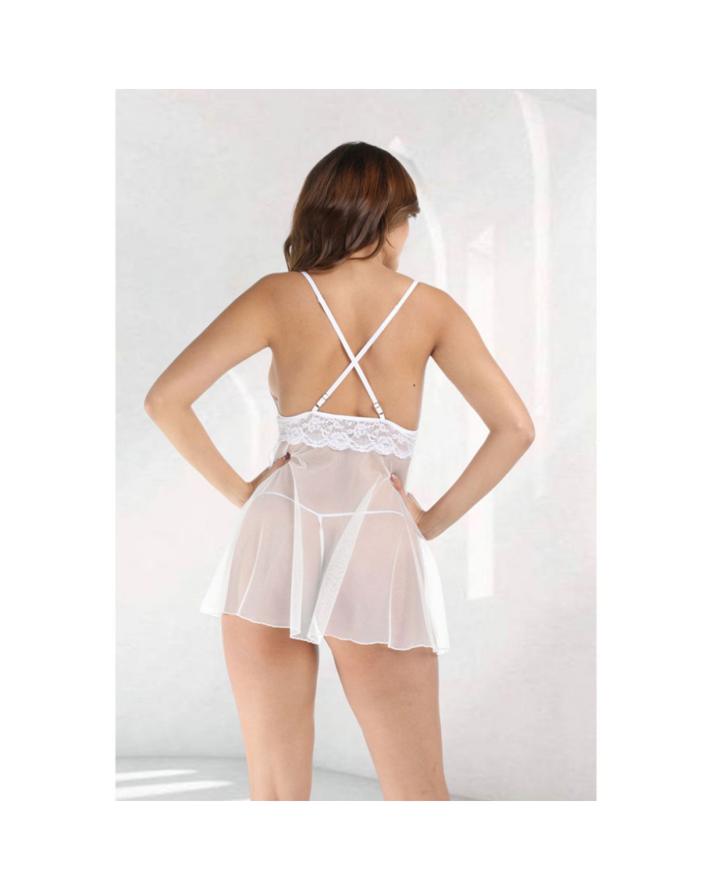 Parlak Beyaz İlk Gece Tül Gecelik