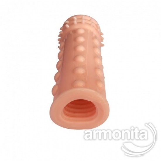 Ten Rengi Tırtıklı Uzatmalı Penis Kılıfı 
