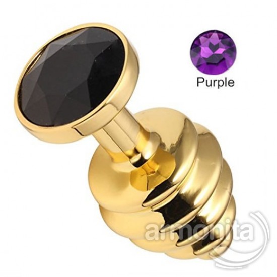 Mor Taşlı Gold Spiral Metal Anal Tapa 