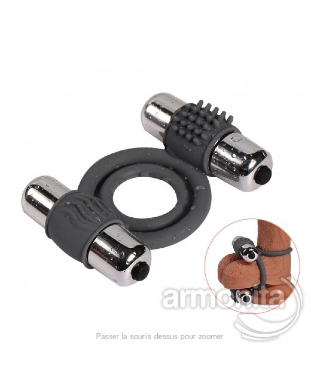 Gri Silikon Çift Motorlu Penis Halkası 